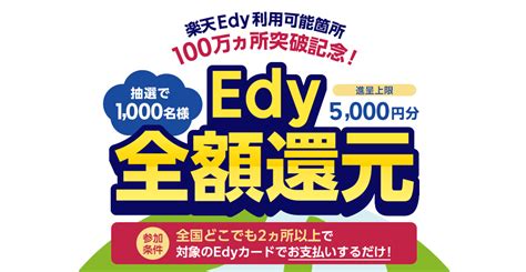 楽天edy利用可能箇所100万ヵ所突破記念！抽選で1000名様にedy全額還元！