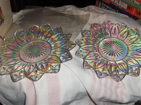 Petal 9 12 Iridescent Plates 1 Pair By Federal Glass Company