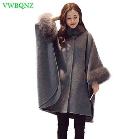 Plus Size Woolen Jacket Women S Autumn Winter New Loose Cloak Woolen Coat Women Fashion Fur