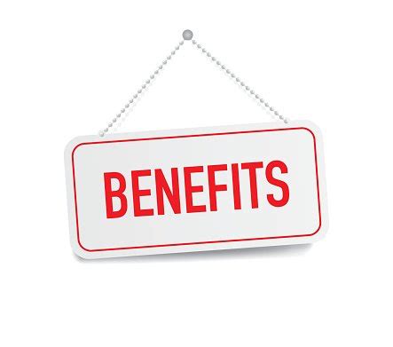 Benefits Hanging Sign Isolated On White Wall Stock Clipart Royalty