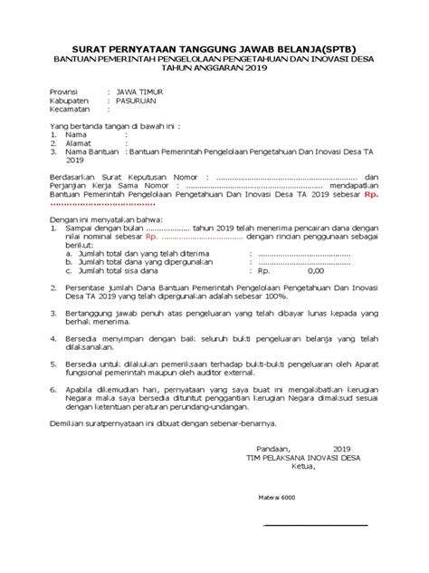 Surat Pernyataan Tanggung Jawab Belanja Sptb 2 Pdf