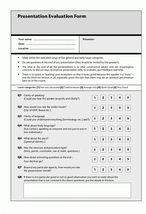 Presentation Evaluation Form Presentation Evaluation Form Inside