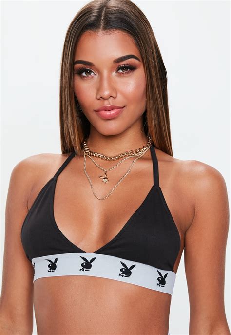 Missguided Cotton Playboy X Black Sports Bra Top Lyst