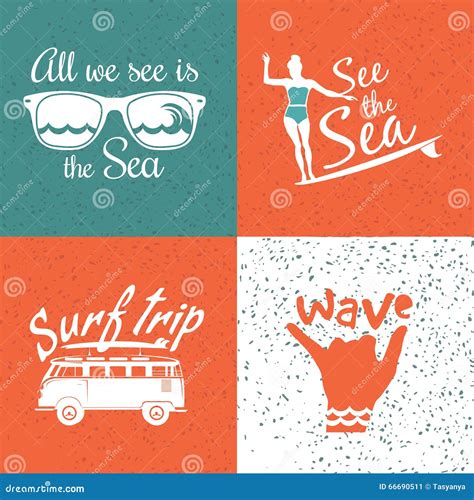 Grupo De Logotipos Surfando Do Vintage Ilustração do Vetor Ilustração