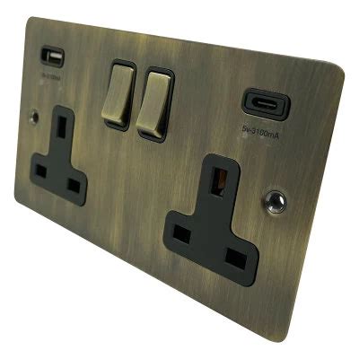 Slim Antique Brass Plug Socket With USB Charging SuperSockets Co Uk