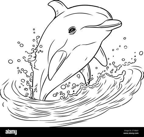 Dolphin Jumping Out Of The Water Hand Drawn Vector Illustration Stock