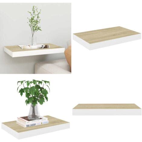 Étagère murale flottante chêne et blanc 50x23x3 8 cm MDF étagère