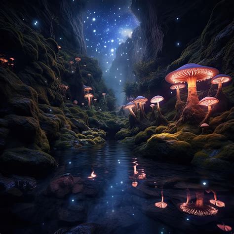 Premium Ai Image Fairy Glen With Magical Creatures And Glowing Mushrooms