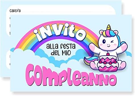 Biglietti Invito Compleanno Unicorno Per Bambini In Italiano Set 20