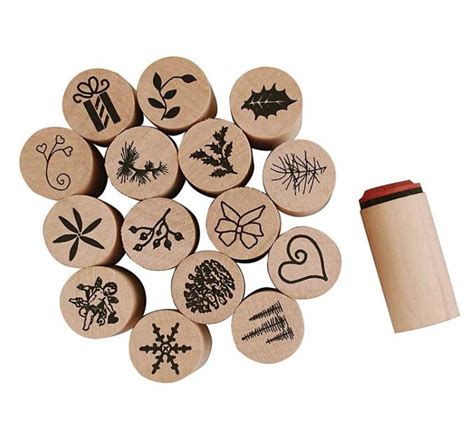 Deco Art Stamps 20mm Christmas 15 Assorted Wooden Rubber Stamps For