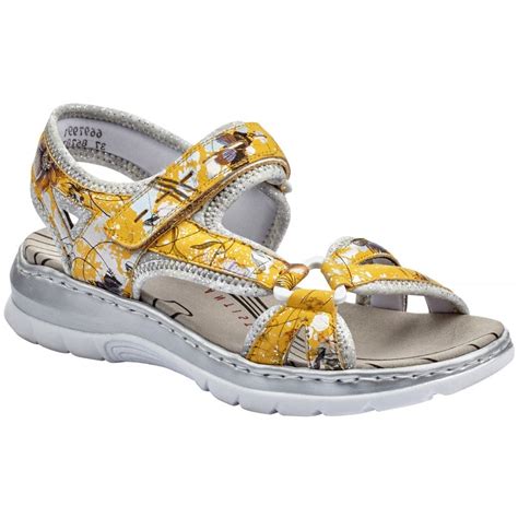 Rieker Womens 66979 91 Bouna Yellow Multi Velcro Sandals