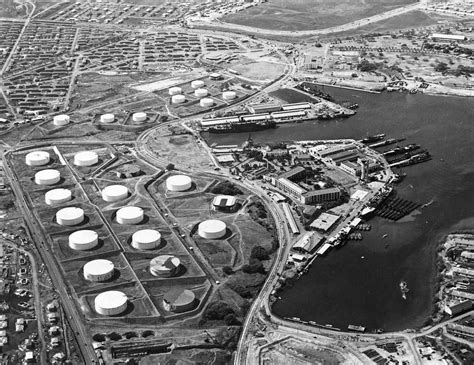 Aerial View Of The Pearl Harbor Submarine Base And Adjacent Fuel Tank