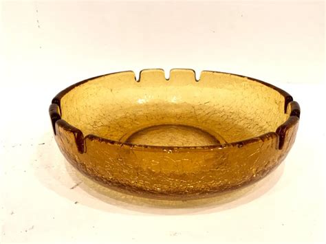 1960s Extra Large Amber Crackle Glass Ashtray By Blenko At 1stdibs