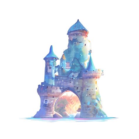 Whimsical Castle With Lake And Bridge Watercolor Background Creative