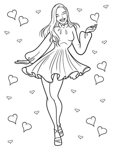 Coloriage Une Adolescente En Jolie Robe Dessin Gratuit à Imprimer