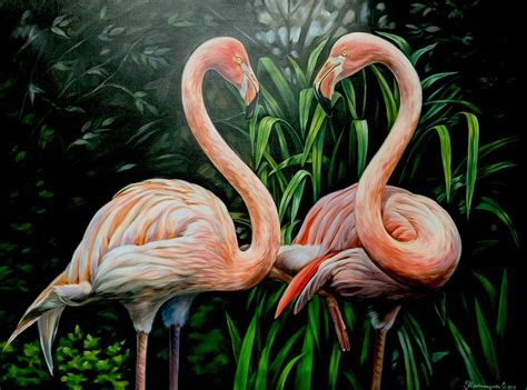 Flamingo Painting Bird Original Oil Painting Pink Flamingo Etsy