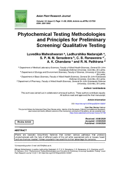 Phytochemical Testing Methodologies: Principles & Procedures (APRJ 12.5 ... 