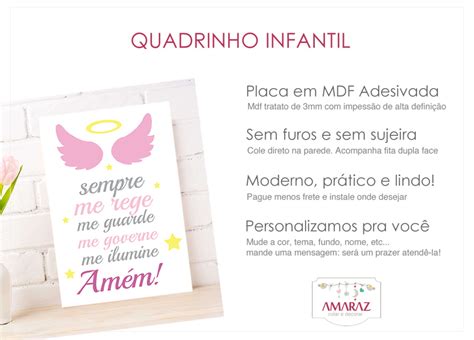 Quadro Quarto Bebê Menina Oração do Santo Anjo Elo7