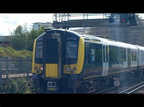 SWR Class 450 Approaching 444 Departing Basingstoke 18 7 23 YouTube