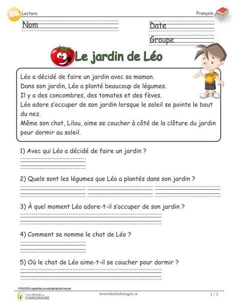 Le jardin de Léo évaluation en lecture 1er cycle avec questionnaire