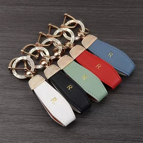 Luxury Metal Leather Car Key Chain Lanyard Pendant Split Keychain