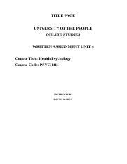 Written Assignment Unit 4 PSYC 1111 Docx TITLE PAGE UNIVERSITY OF THE