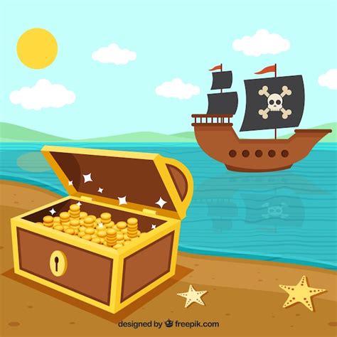 Fondo De Barco Pirata Y Tesoro Vector Gratis