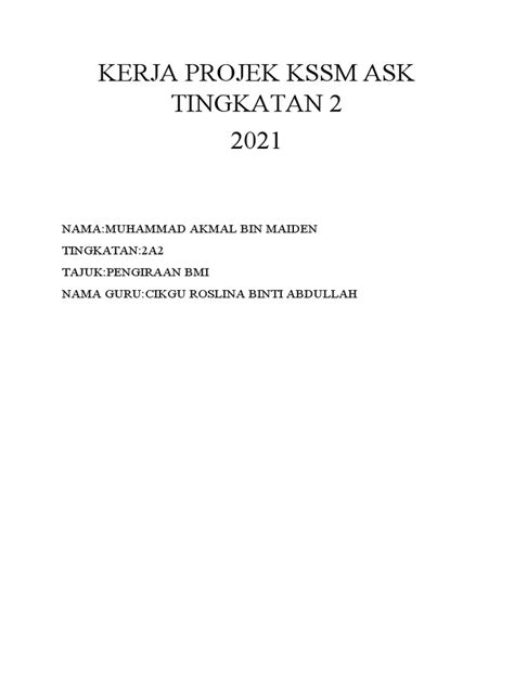 Kerja Projek Kssm Ask Tingkatan 2 Pdf