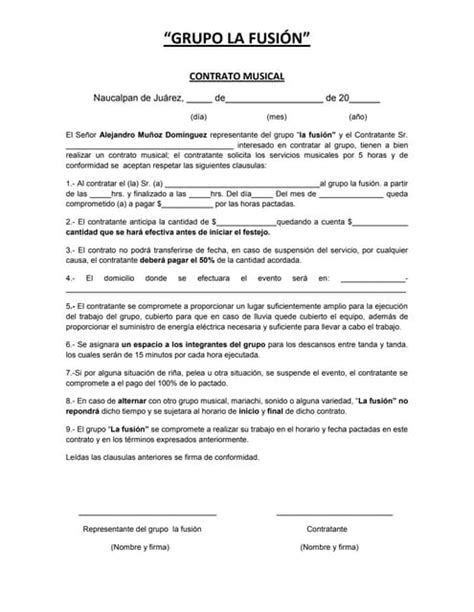 Contrato Musical La Fusión Pdf