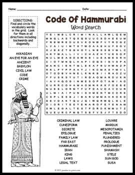 CODE OF HAMMURABI Word Search Puzzle Worksheet Activity Ancient