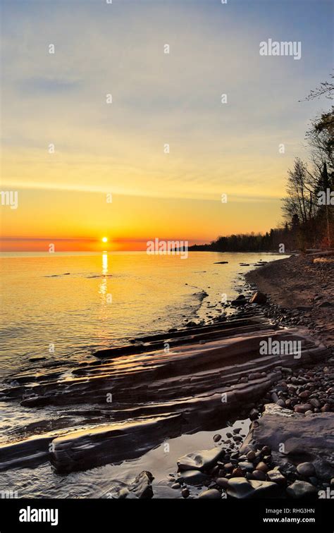 Sunset Lake Superior Silver City Michigan Usa Stock Photo Alamy