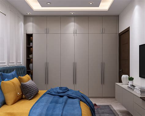 Dark Grey Wardrobe Design With A Sude Finish Livspace