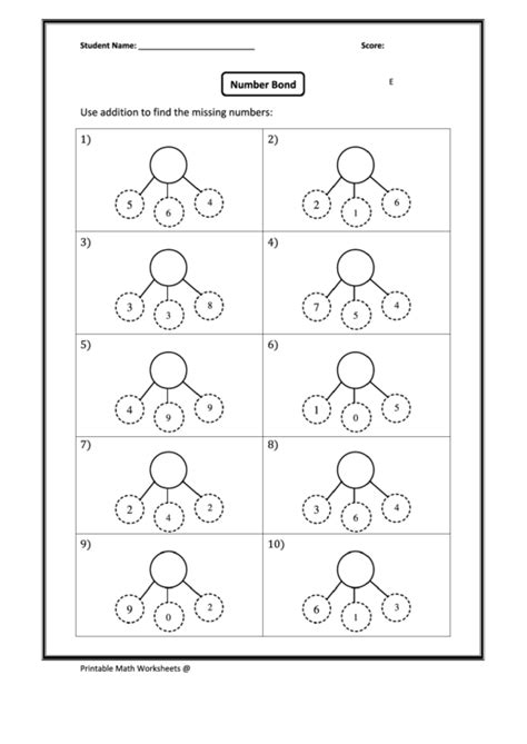 Number Bond Worksheet printable pdf download