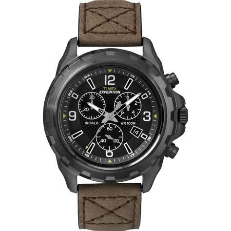 Timex Men S Expedition Rugged Chronograph Indiglo Leather Strap Outdoor Watch