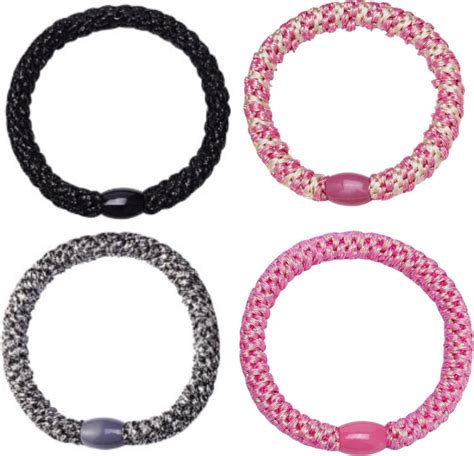 Hidzo Knekkies Elastiek Armband Set Zwart Glitter Roze Glitter