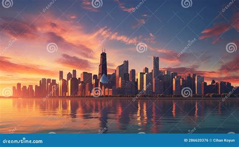 Chicago Skyline from the Lake Stock Illustration - Illustration of ...