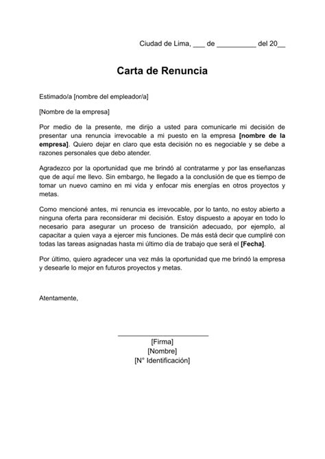 Carta De Renuncia Irrevocable Ejemplos Y Modelos