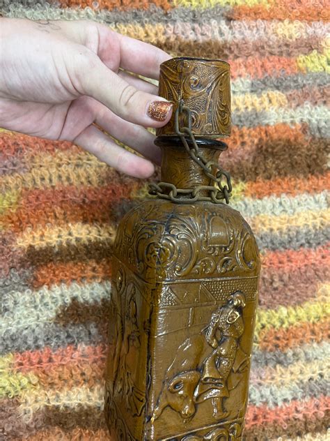 Vintage Tooled Leather Decanter Made In Spain Etsy