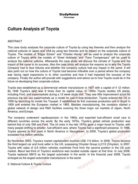 Culture Analysis of Toyota | PDF | Toyota | Organizational Culture