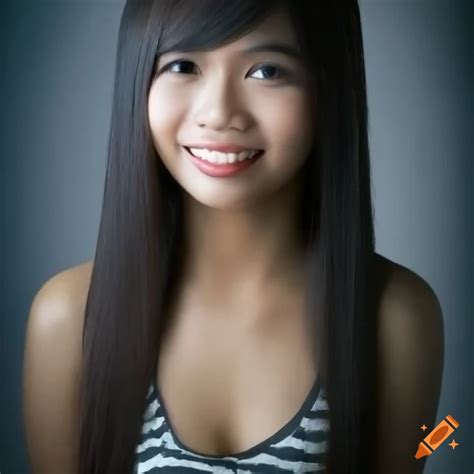 Portrait Of A Filipina Woman With Long Hair And Bangs