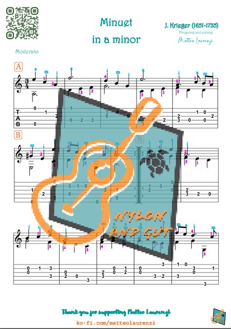 Johann Krieger Minuet In A Minor Sheet Music Tab Pdf Matteo Laurenzi S Ko Fi Shop