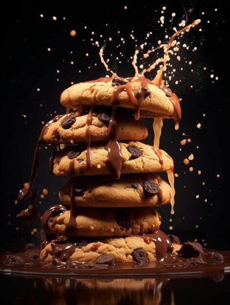 Premium AI Image A Stack Of Chocolate Chip Cookies With Chocolate