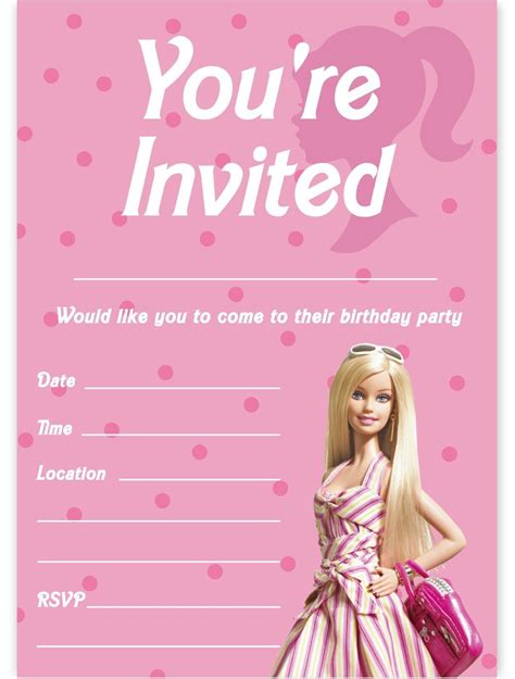 Barbie theme birthday party invitations barbie party invites children ...