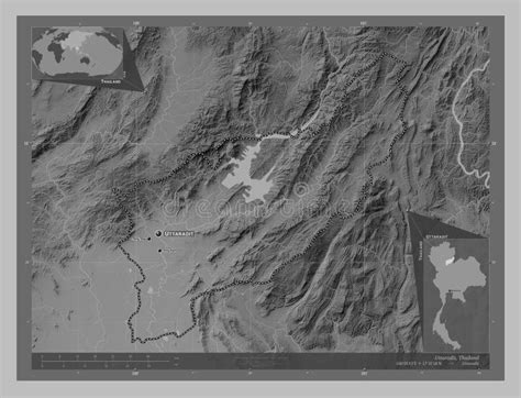 Uttaradit Thailand Grayscale Labelled Points Of Cities Stock