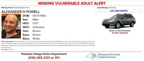 Missing Vulnerable Adult Alert From Potsdam Ny