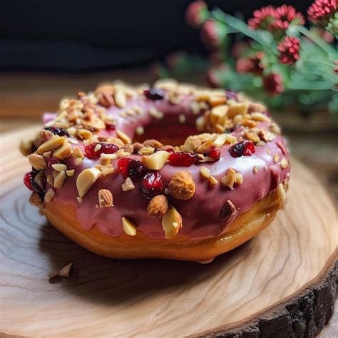 Premium Photo A Donut With A Pink Frosting And Nuts On It