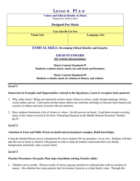 Elementary Music Lesson Plan Template