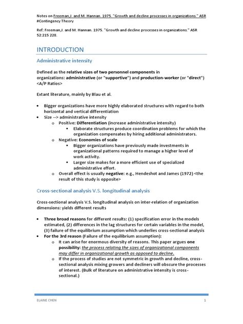 Notes On Freeman Hannan 1975 Asr How Organizational Structure