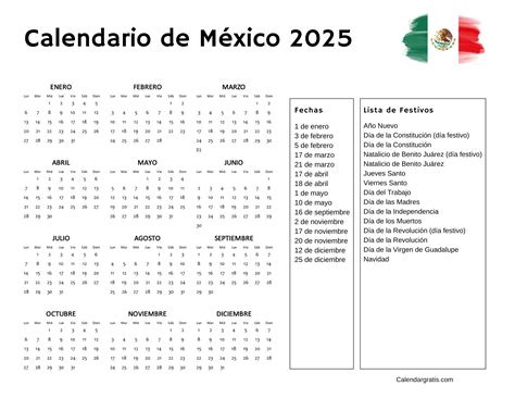 Calendario M Xico Con Festivos Para Imprimir Gratis