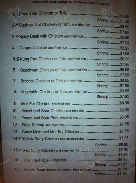 Menu At Bangkok West Restaurant Roseburg